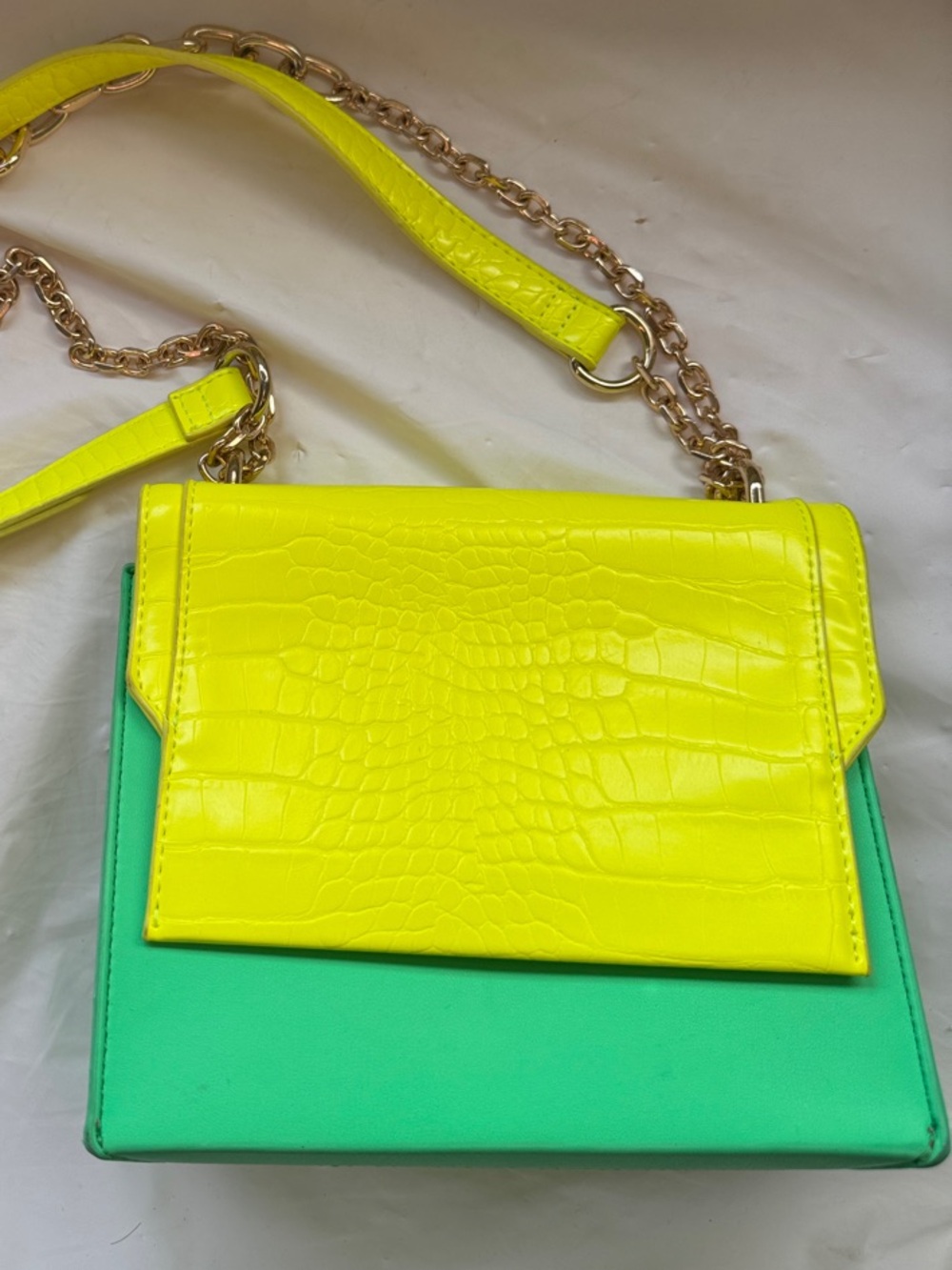 Call It Spring Neon Yellow and Green Croc-Textured Crossbody Bag